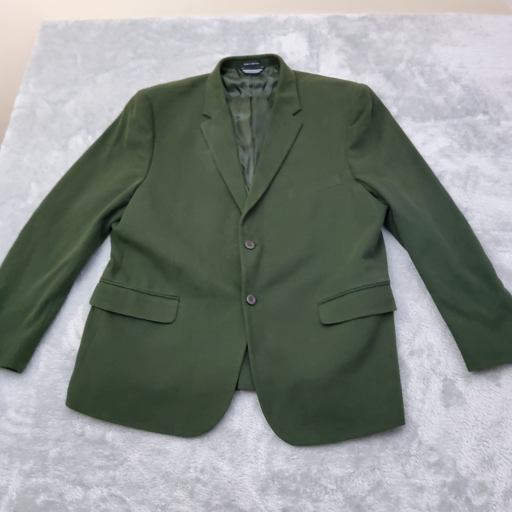 Men’s Olive Polyester Blend Blazer Jacket Size 48R Summer Sport Coat Casual